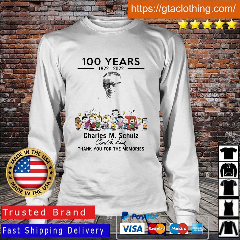 100 years 1922 2022 Charles M. Schulz signature thank you for the memories Long Sleeve