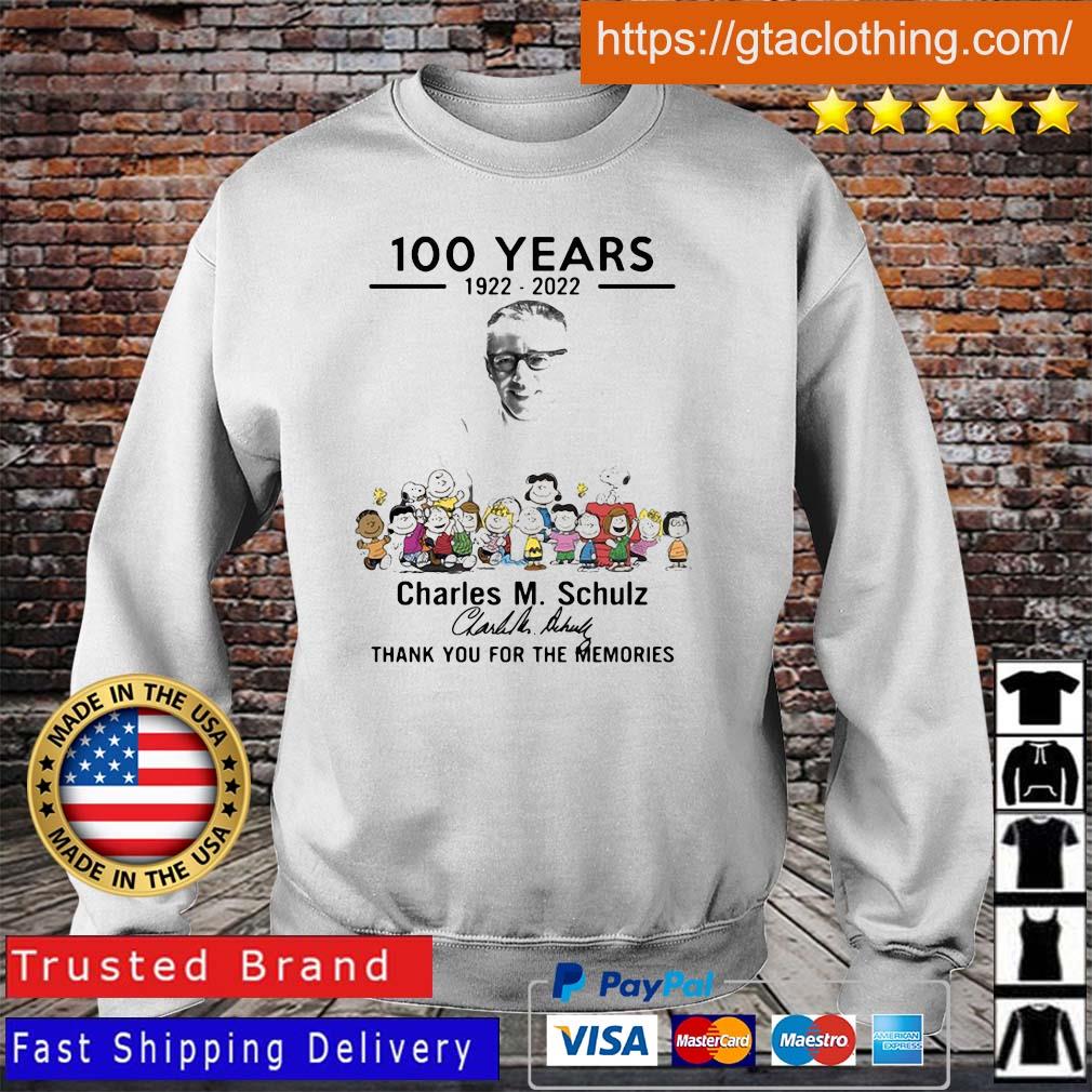 100 years 1922 2022 Charles M. Schulz signature thank you for the memories Sweater
